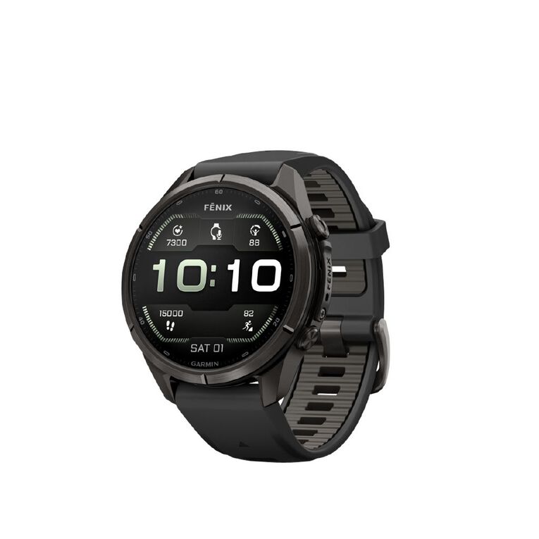 Garmin Fenix 9 Pro 43mm AMOLED - Carbon Grey DLC Titanium With Black/Pebble Grey Silicone Band, , hi-res