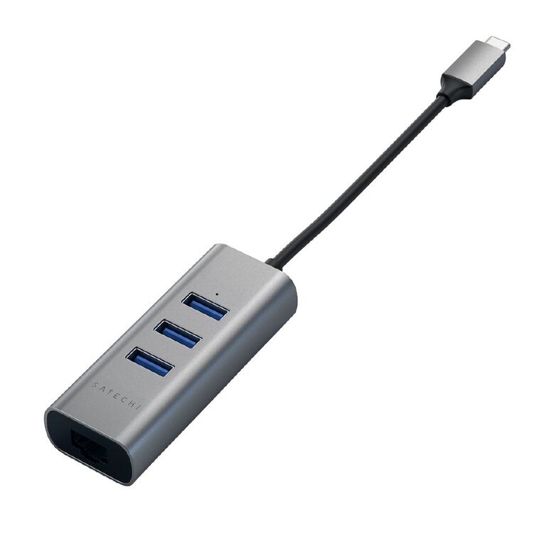 SATECHI USB-C 2-in-1 3 Port USB 3.0 Hub & Ethernet - Space Grey, , hi-res