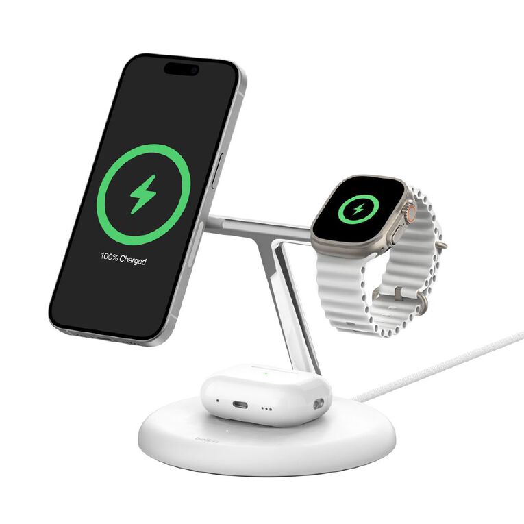 Belkin BoostCharge Pro 3-in-1 Qi2 Magnetic Wireless Charging Stand SE - White, , hi-res