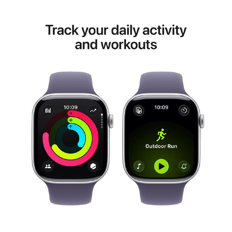 Apple Watch Series 11 GPS 46mm Silver Aluminium Case with Purple Fog Sport Band M/L, , hi-res