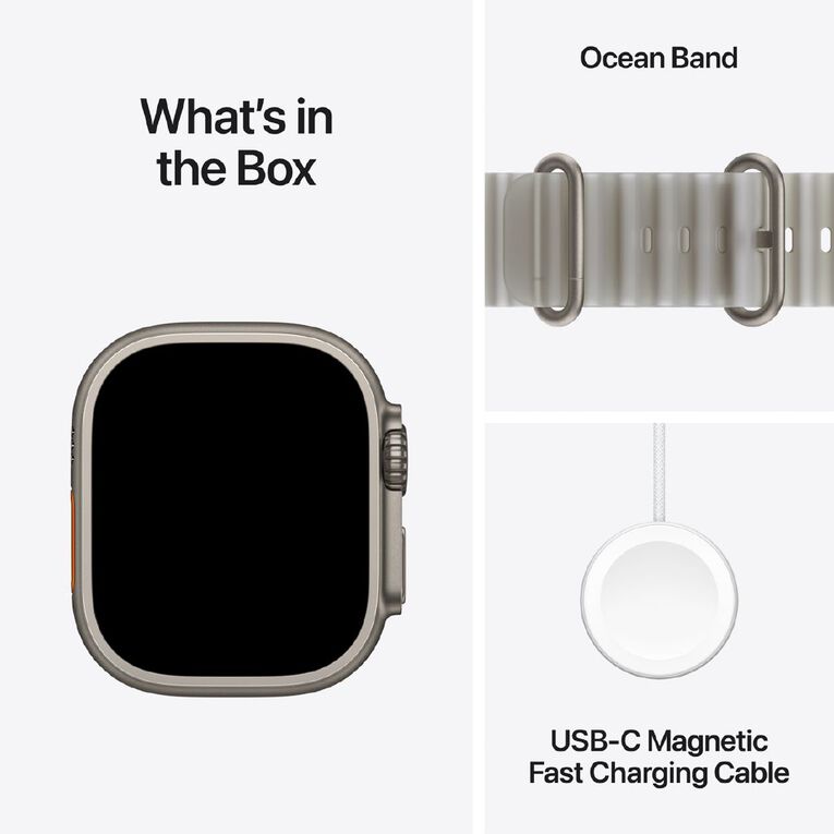 Apple Watch Ultra 4 Cellular 49mm Natural Titanium Case with Translucent Grey Ocean Band, , hi-res