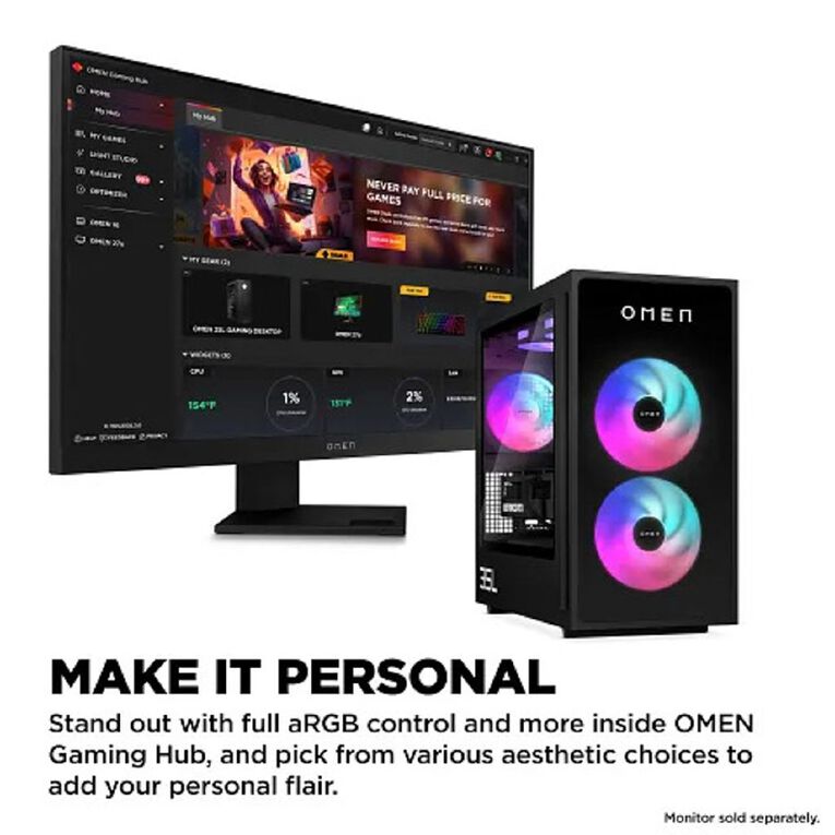 HP OMEN 35L AMD Ryzen 7-9800X3D 32GB RAM 2TB SSD NVIDIA RTX 5070 Ti Windows 11 Gaming Desktop PC, , hi-res