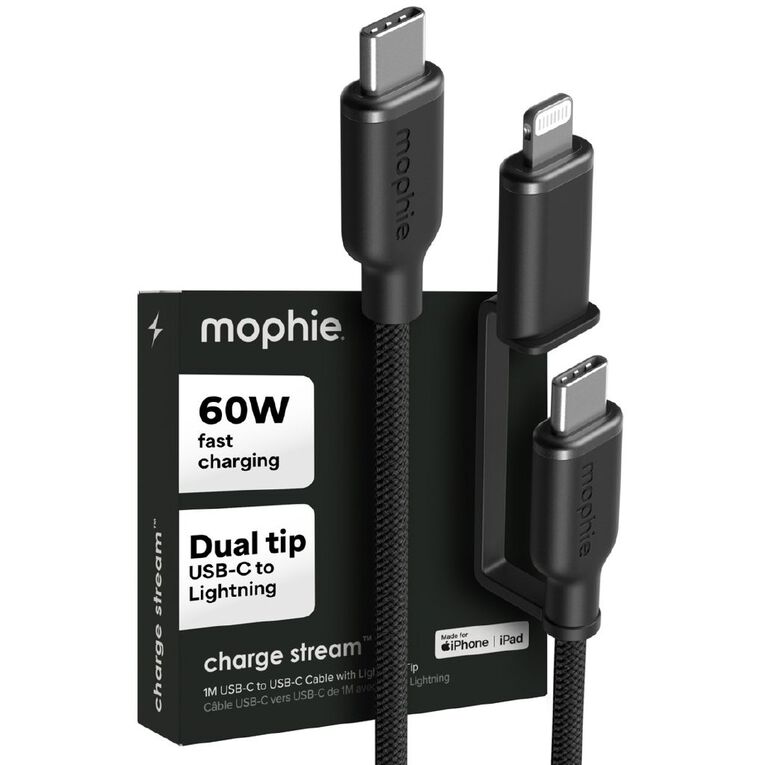 Mophie Chargestream USB-C to USB-C Cable with Lightning SwitchTip 1m - Black, , hi-res