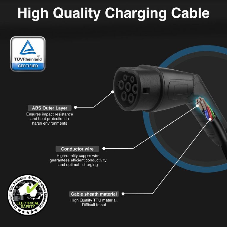 Laser ChargeCore Type 2 Coiled EV Charging Cable, 2.5m - Black, , hi-res