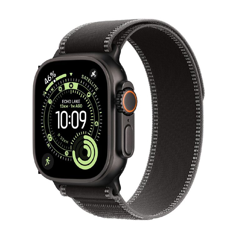 Apple Watch Ultra 3 Cellular 49mm Black Titanium Case with Black/Charcoal Trail Loop M/L, , hi-res