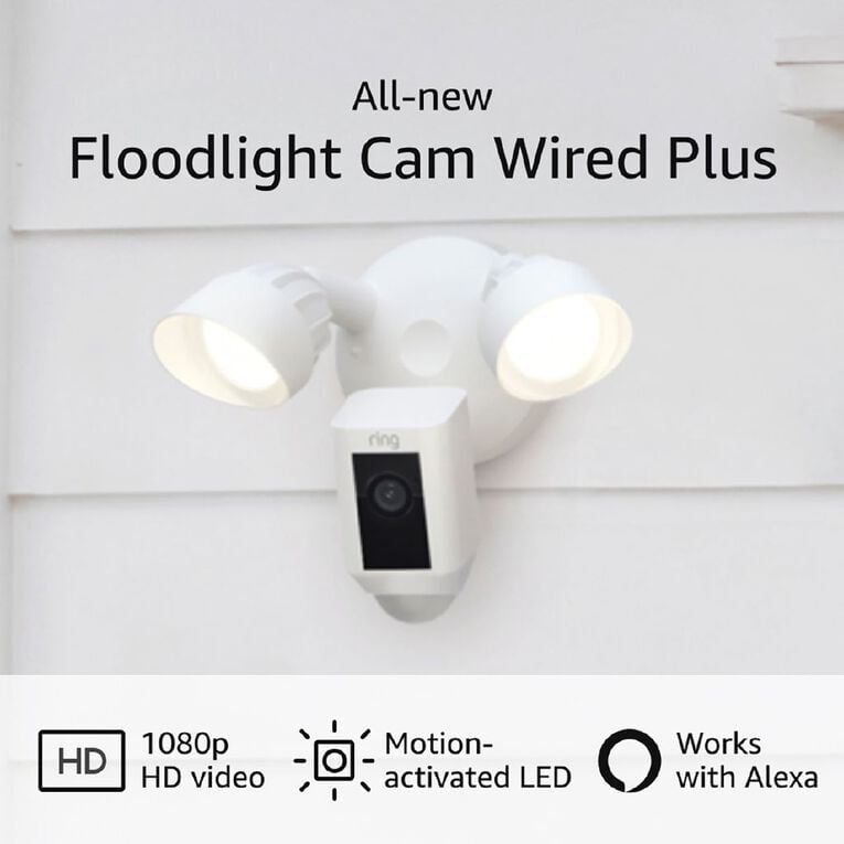 Ring Floodlight Camera Wired Plus Security Camera - White, , hi-res