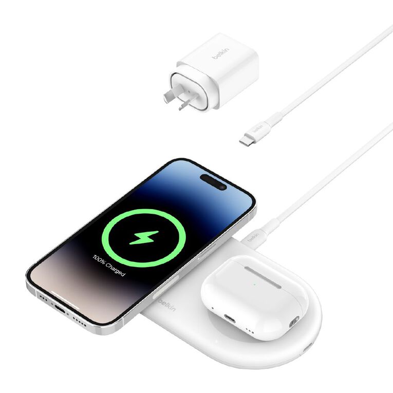 Belkin 2-in-1 Qi2 15W Magnetic Wireless Pad - White, , hi-res