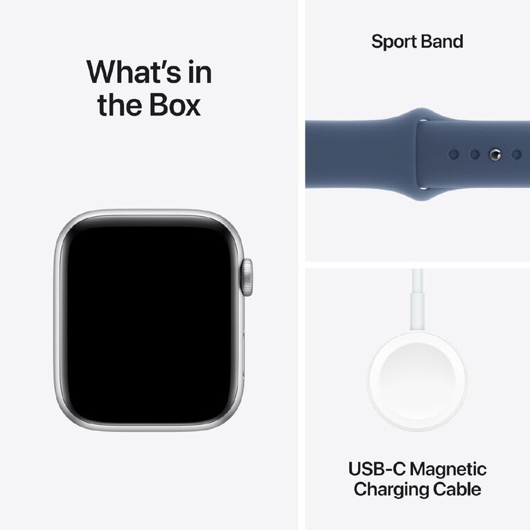 Apple Watch SE GPS 44mm Silver Aluminium Case with Denim Sport Band S/M, , hi-res
