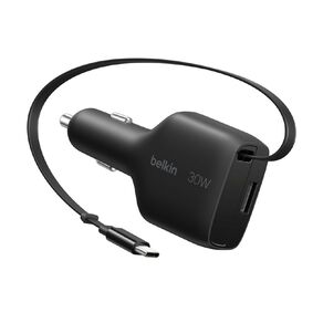 Belkin BoostCharge Retractable Car Charger 30W - Black