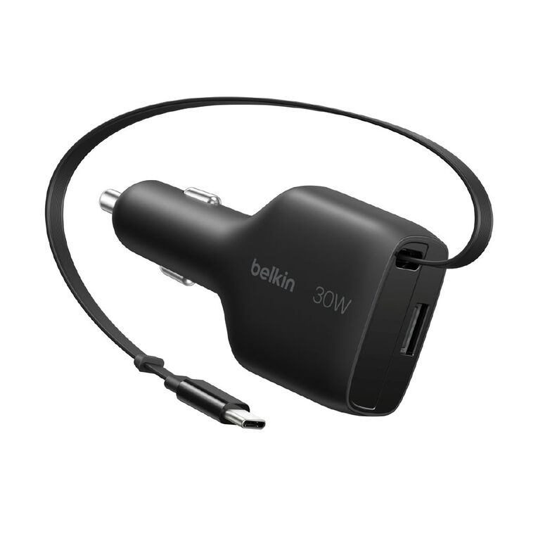 Belkin BoostCharge Retractable Car Charger 30W - Black, , hi-res