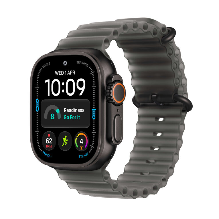 Apple Watch Ultra 4 Cellular 49mm Black Titanium Case with Translucent Ocean Black Ocean Band, , hi-res