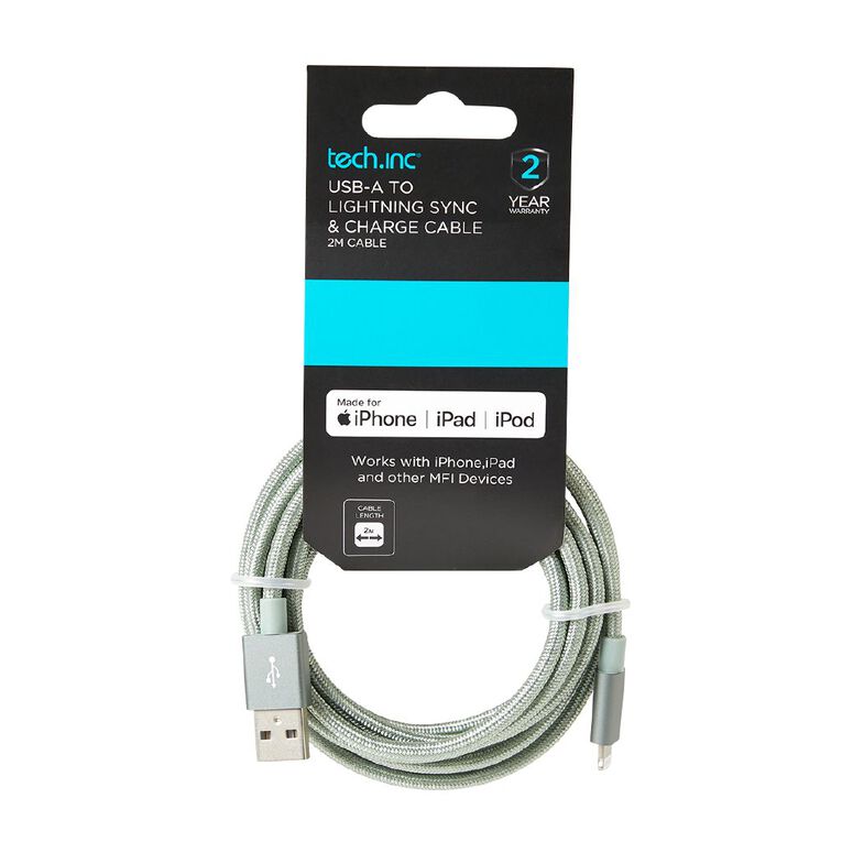 Tech.Inc Lightning Cable Sage 2m Noel Leeming