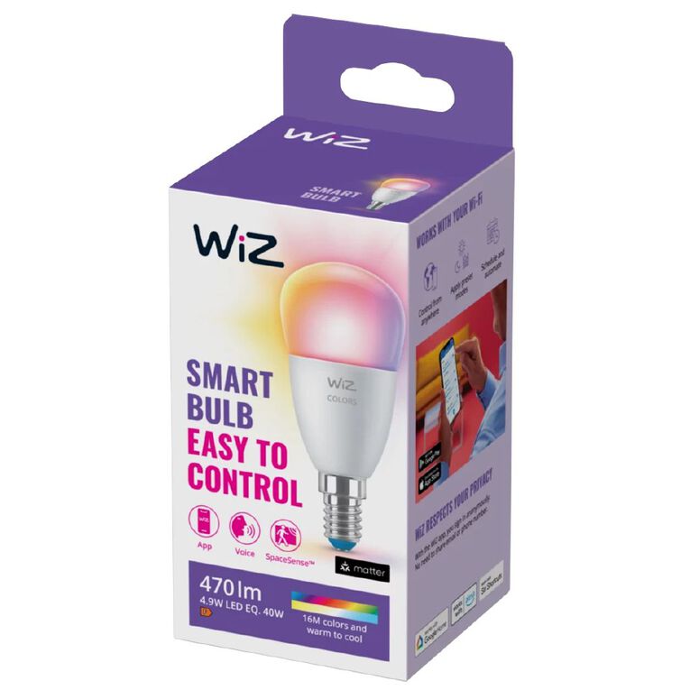 WiZ Full Colour 4.9W RGB P45 E14 WiFi and BT Mini Bulb, , hi-res