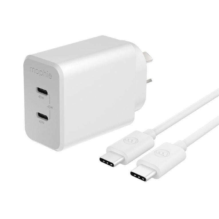 Mophie Essential 45W USB-C Wall Charger & C-C Cable Bundle, Power Delivery - White, , hi-res