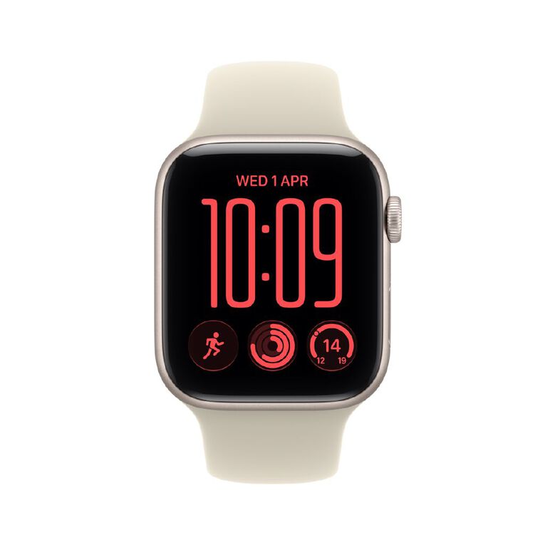 Apple Watch SE 3 GPS 44mm Starlight Aluminium Case with Sand Sport Band M/L, , hi-res