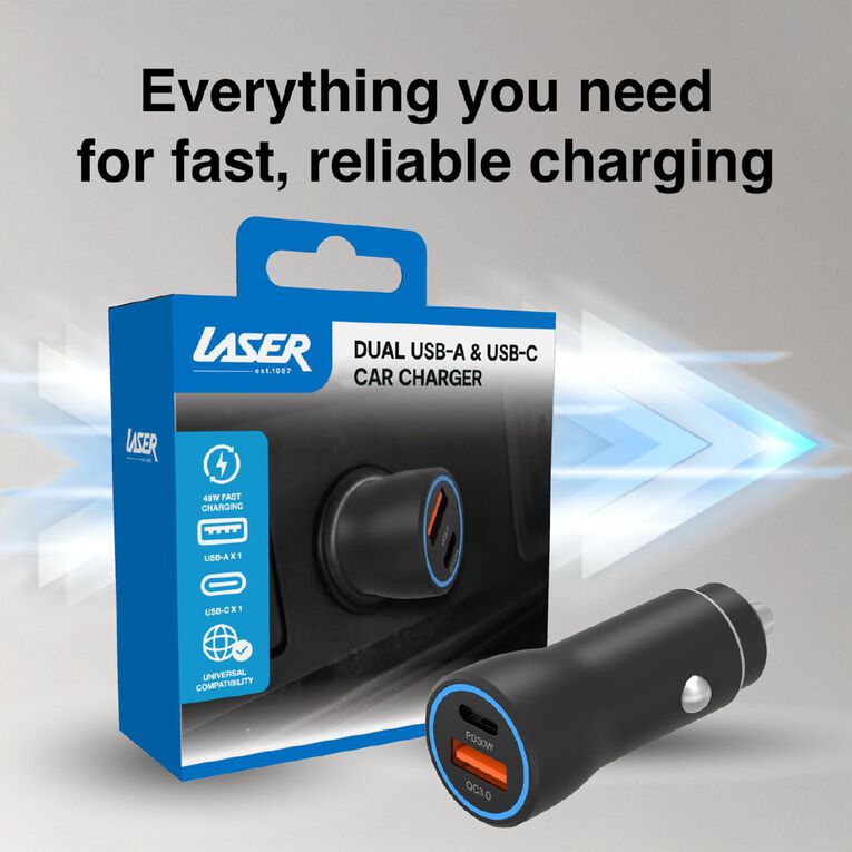 Laser 48W Dual USB-A & USB-C Car Charger, , hi-res