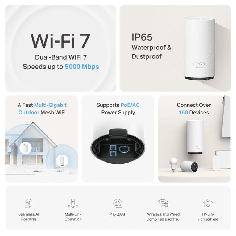 TP-Link DECO BE25 OUTDOOR 1PK BE5000 DECO OUTDOOR MESH WIFI 7 SYSTEM, , hi-res