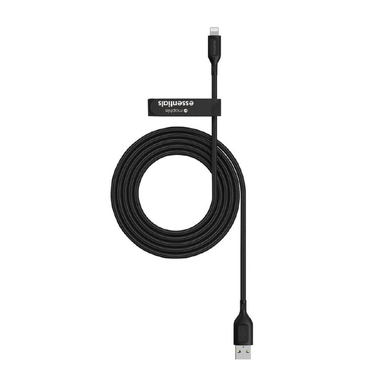 Mophie Essential USB-A-Lightning Cable Braided 2M - Black, , hi-res