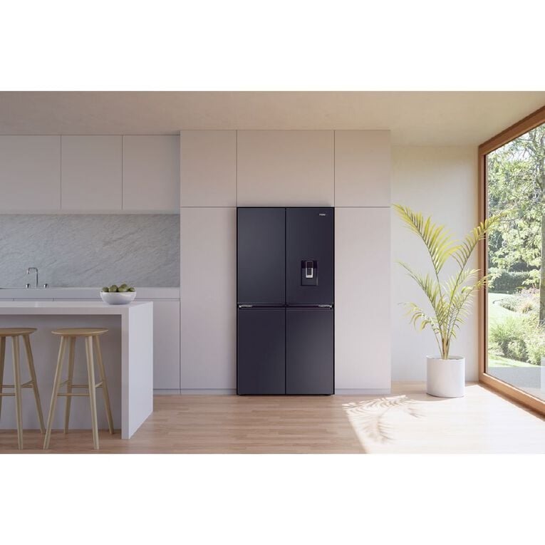 Haier Black Quad Door Refrigerator Freezer, 91cm, 623L, Ice & Water, , hi-res