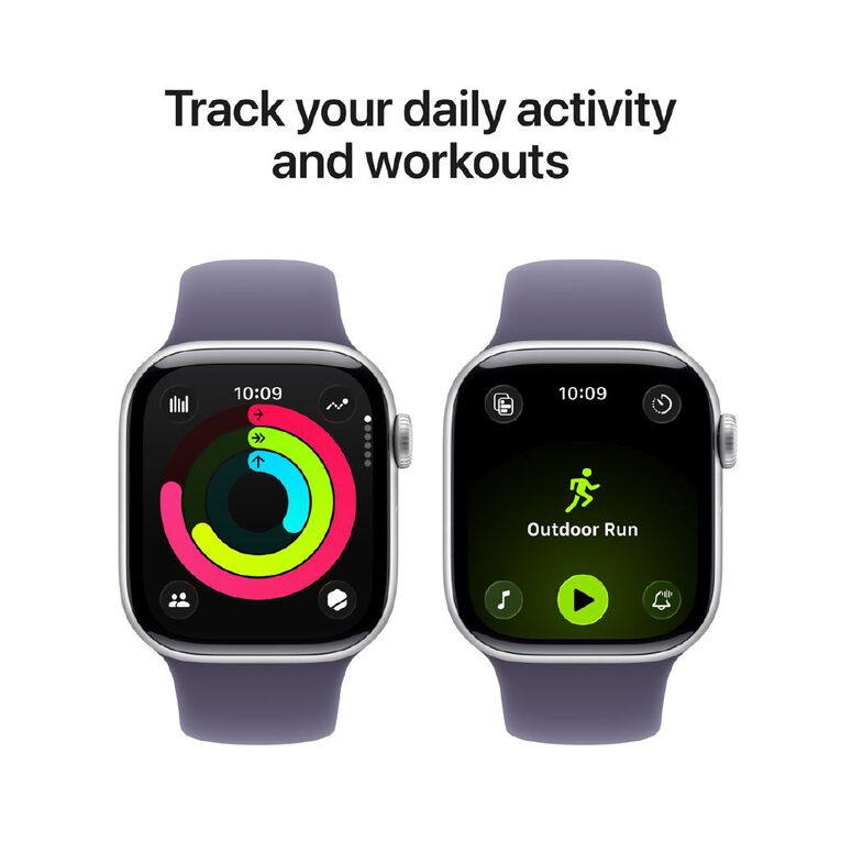 Apple Watch Series 11 Cellular 42mm Silver Aluminium Case with Purple Fog Sport Band S/M, , hi-res