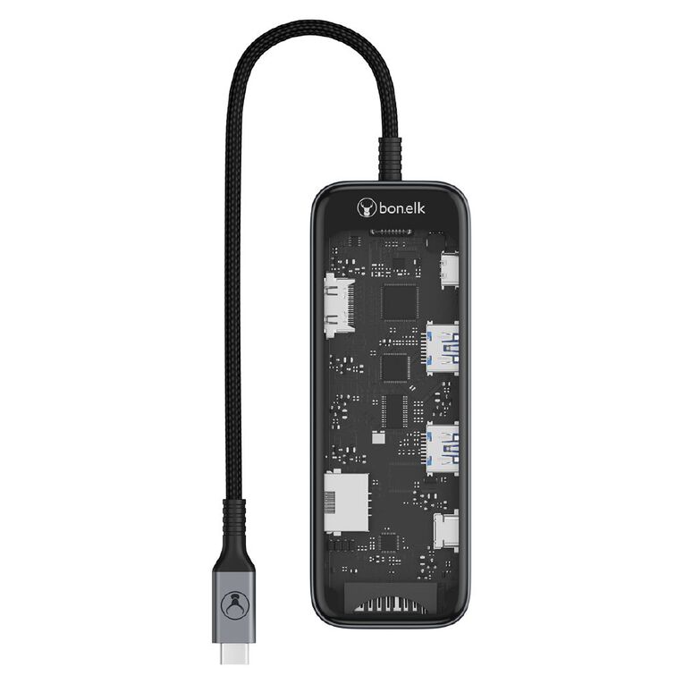 Bonelk Vision Long-Life USB-C to 8-in-1 Multiport Hub - Space Grey/Clear, , hi-res