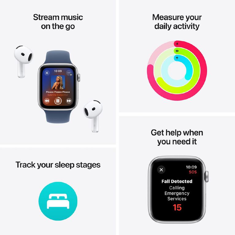 Apple Watch SE GPS 44mm Silver Aluminium Case with Denim Sport Band S/M, , hi-res