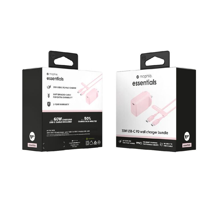 Mophie Essential 30W USB-C Charger Bundle - Pink, , hi-res