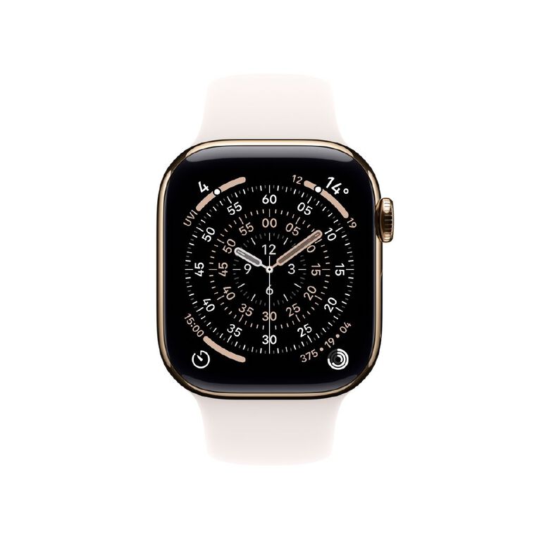 Apple Watch Series 11 Cellular 42mm Gold Titanium Case with Light Blush Sport Band S/M, , hi-res