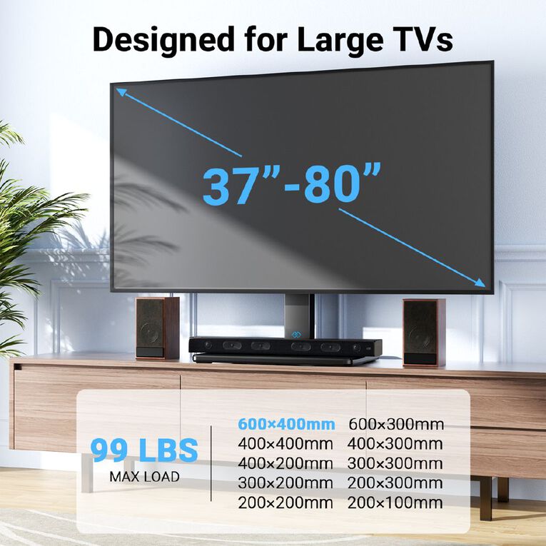 Perlesmith Universal Swivel Tabletop TV Stand for 37"-80" TVs, , hi-res