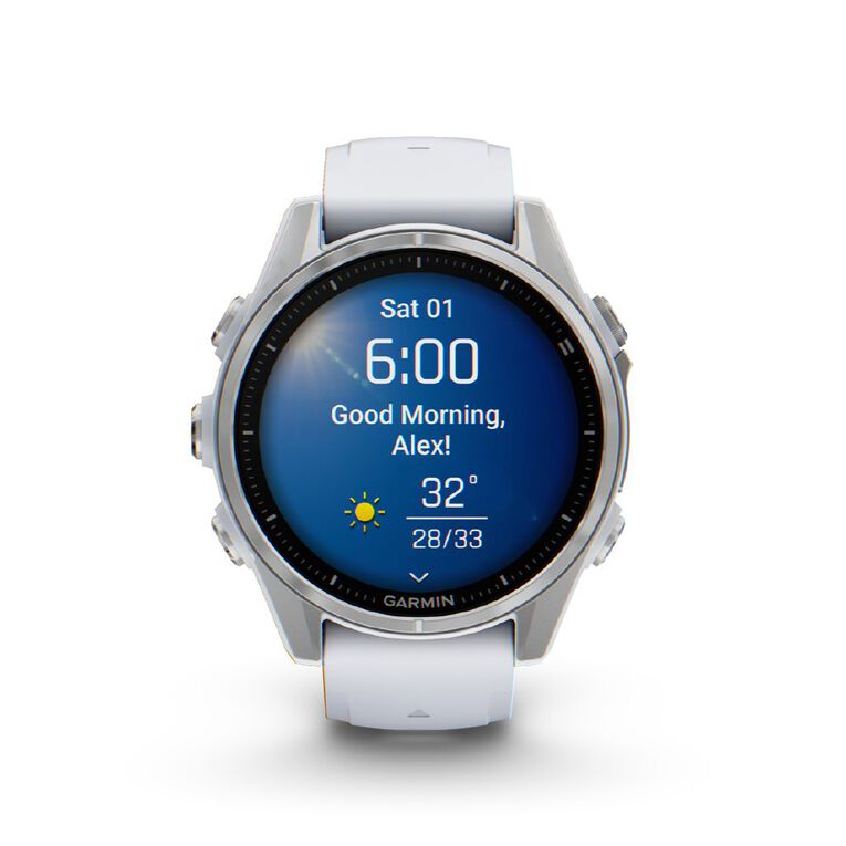 Garmin Fenix 8 43mm Glass AMOLED - Bare Stainless Steel with Whitestone Band, , hi-res