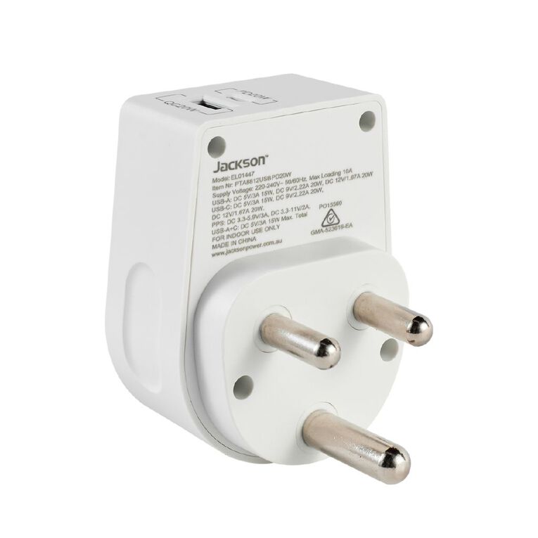Jackson Rapid Charge PD20W USB-C & USB-A Outbound Travel Adaptor for South Africa, , hi-res