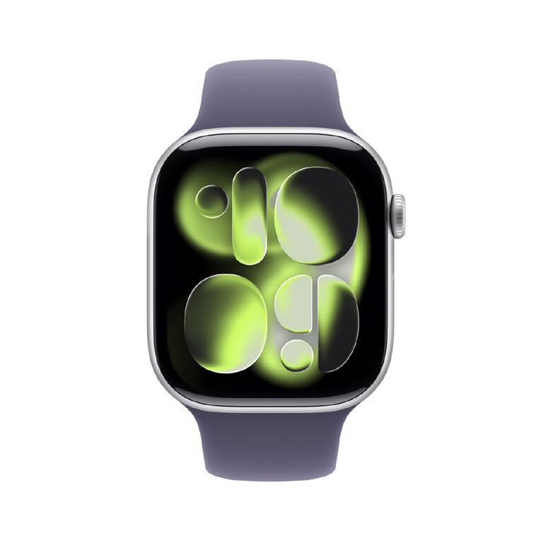Apple Watch Series 11 GPS 46mm Silver Aluminium Case with Purple Fog Sport Band M/L, , hi-res