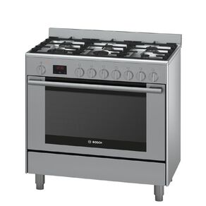 Bosch 90cm Dual Fuel Freestanding Oven with 6 Burner Gas Cooktop - Series 6 - Stainless Steel
