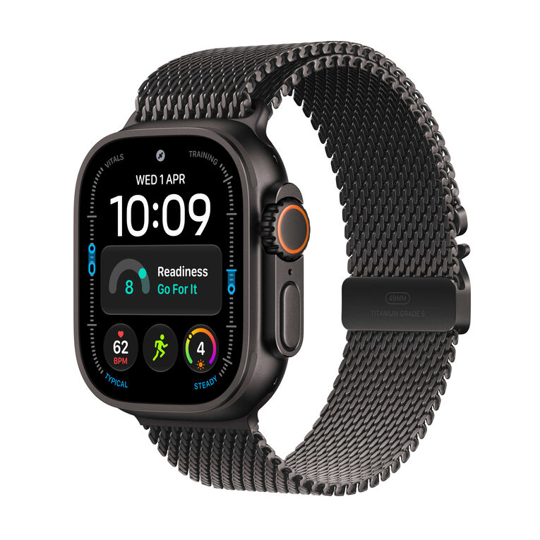 Apple Watch Ultra 4 Cellular 49mm Black Titanium Case with Black Milanese Loop L, , hi-res
