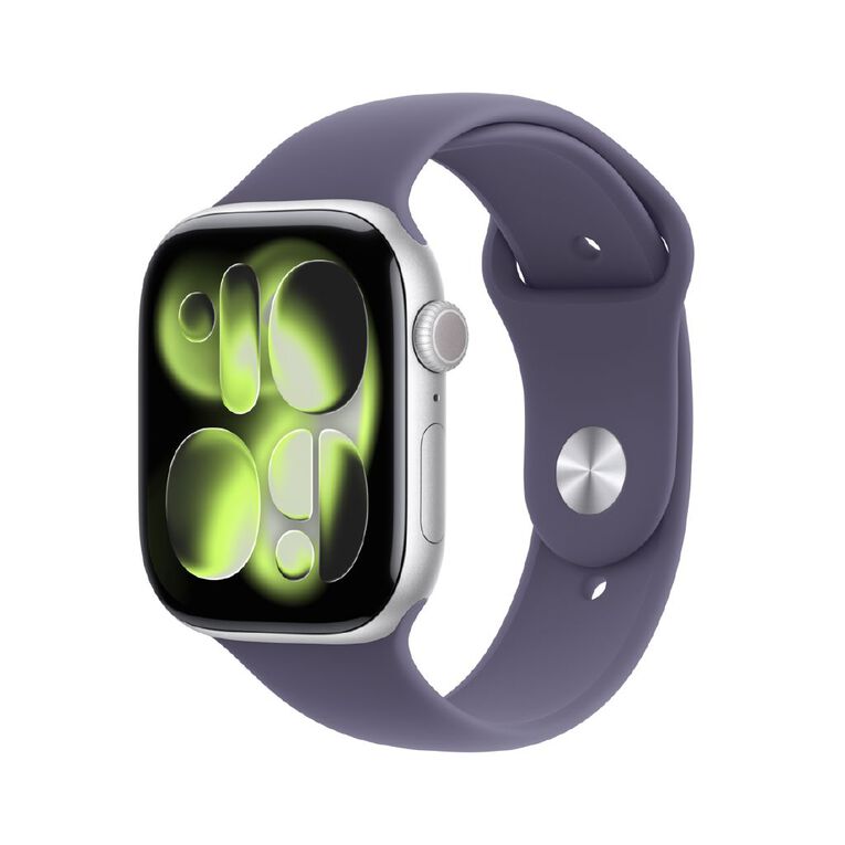 Apple Watch Series 11 GPS 46mm Silver Aluminium Case with Purple Fog Sport Band M/L, , hi-res