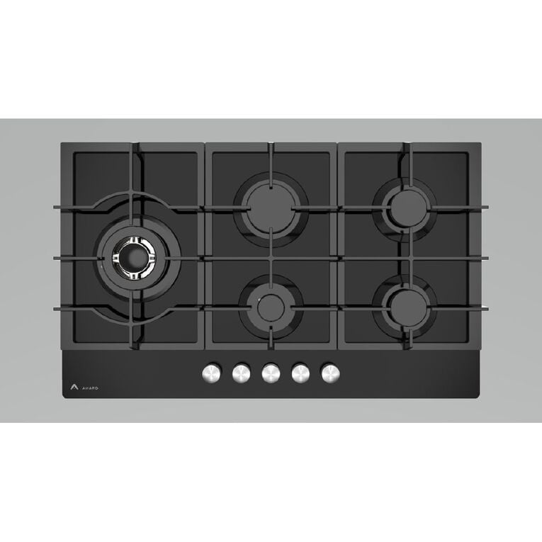 Award 86cm Black Glass 5 Burner Gas Hob, , hi-res