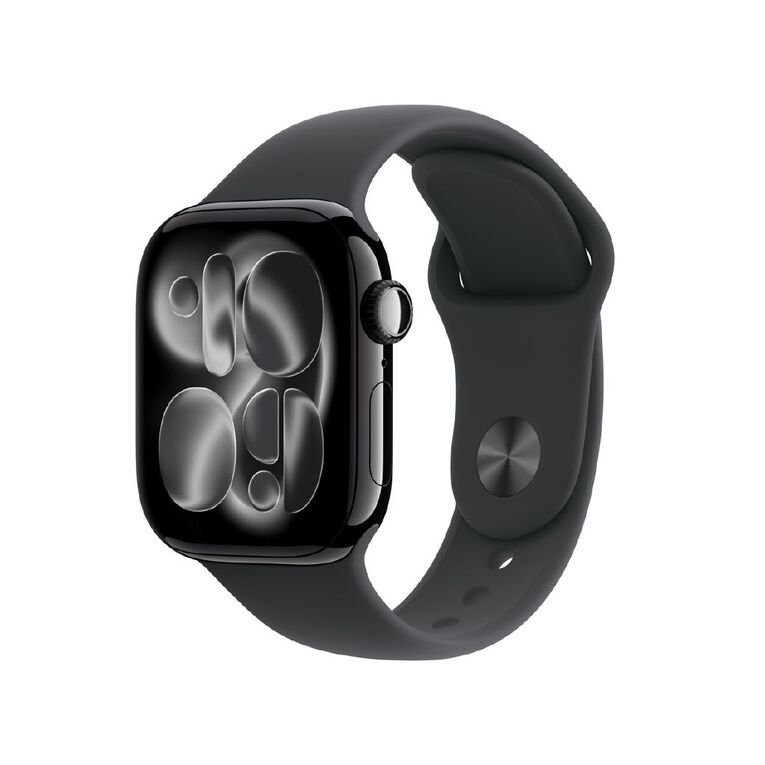 Apple Watch Series 11 Cellular 42mm Jet Black Aluminium Case with Black Sport Band S/M, , hi-res