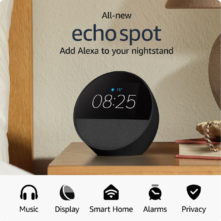 Amazon Echo Spot 2024 Smart Alarm Clock With Vibrant Sound plus Alexa