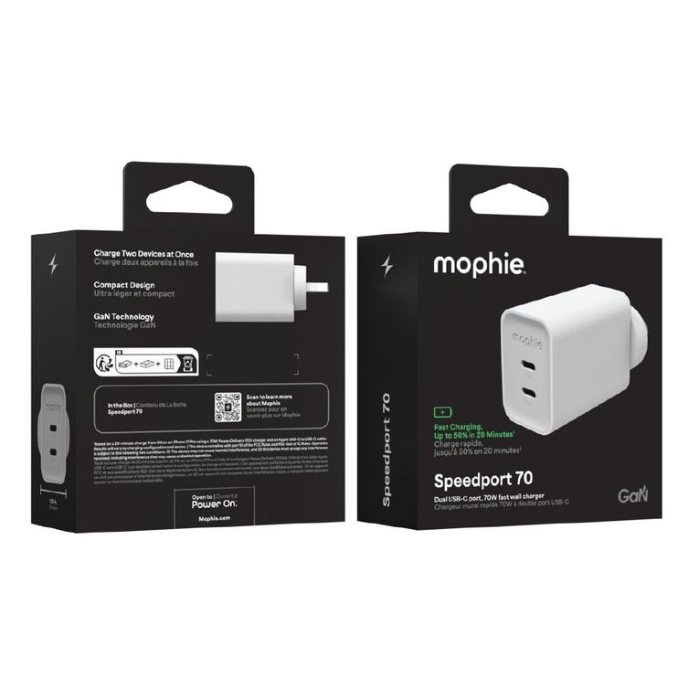 Mophie Speedport 70W Dual USB-C GaN Wall Charger - White, , hi-res