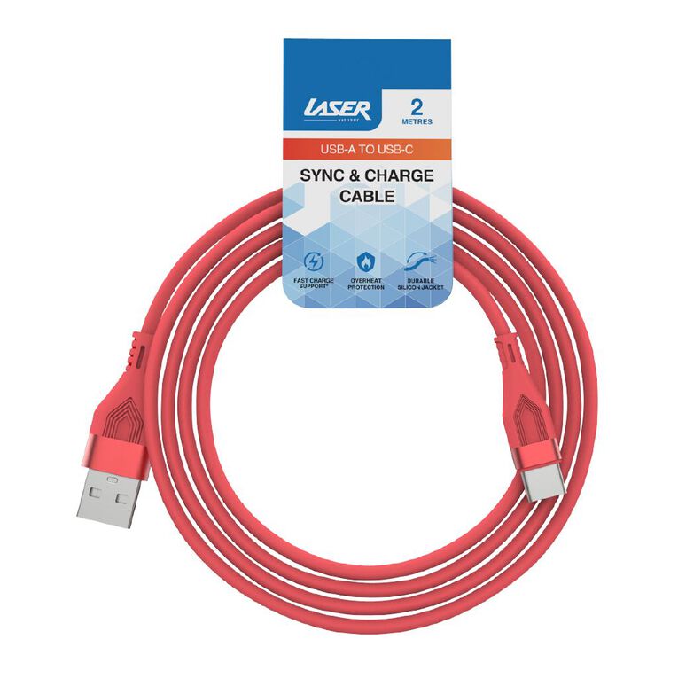 Laser USB-A to USB-C Cable 2m - Sunset Coral, , hi-res
