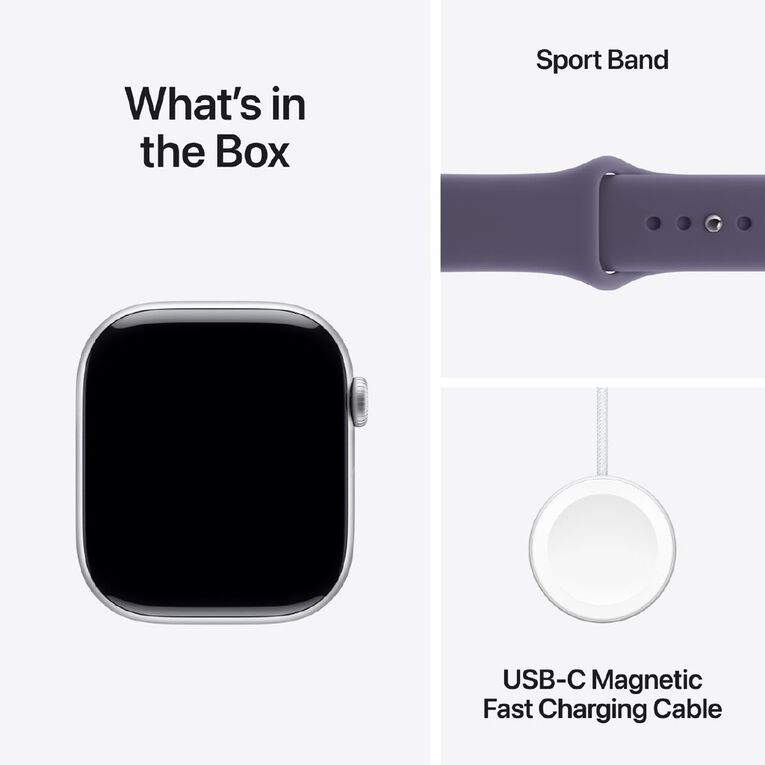 Apple Watch Series 11 GPS 46mm Silver Aluminium Case with Purple Fog Sport Band M/L, , hi-res