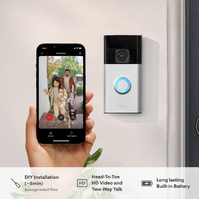 Ring Battery Video Doorbell + Chime - Satin Nickel, , hi-res