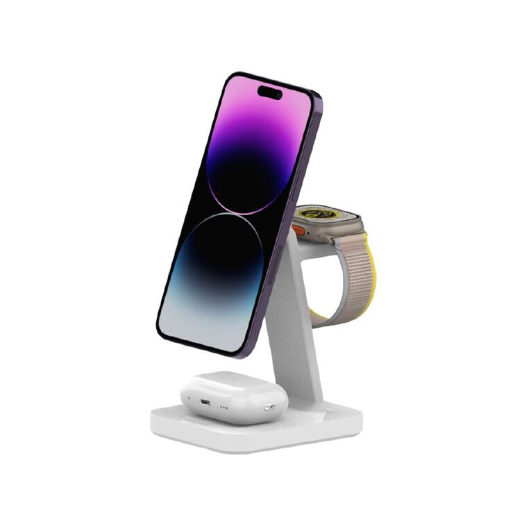 Mophie Snap+ Wireless 3-in-1 Charge Stand with Qi2 White Noel