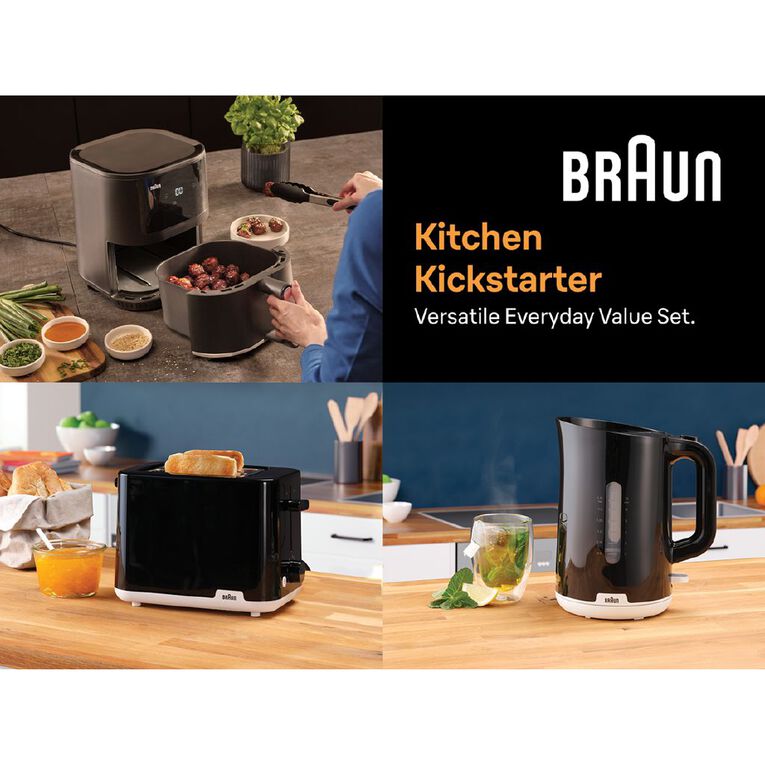 Braun Kitchen Kickstarter Value Pack with 1.7L Kettle, 2 Slice Toaster & Air Fryer, , hi-res