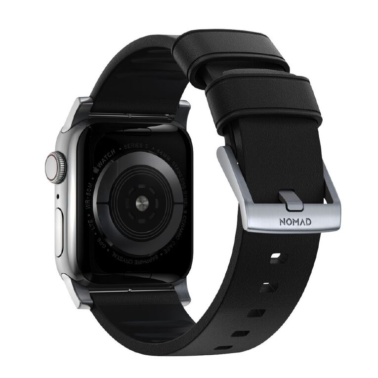 Nomad Active Band Pro for Apple Watch (42 / 44-46 / 49mm / ULTRA) - Black Leather / Silver Hardware, , hi-res