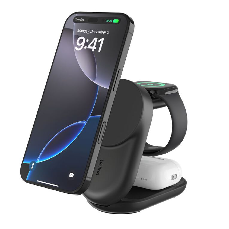 Belkin UltraCharge 3-in-1 Foldable Magnetic Charger with Qi2 25W - Black, , hi-res