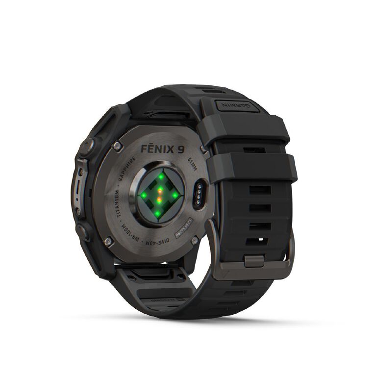 Garmin Fenix 9, 51mm, Carbon Grey DLC Titanium With Black Silicone Band, , hi-res