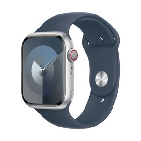 Apple Watch S9 GPS + Cellular 45mm Silver Aluminium Case with Storm Blue Sport Band - M/L