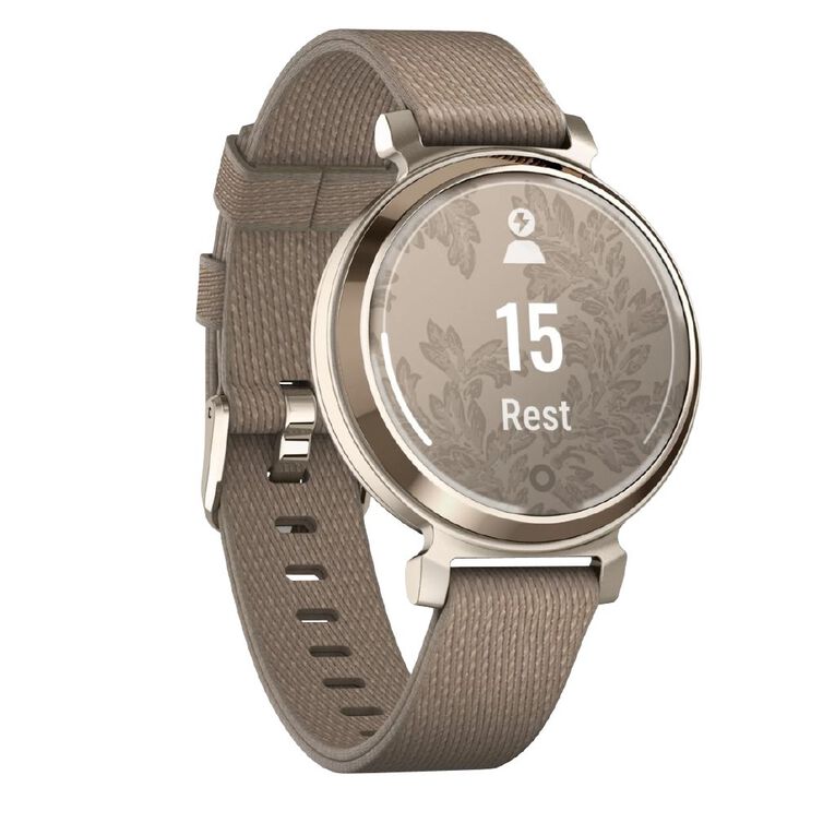 Garmin Lily Classic Cream Gold/Coffee Fabric Band Noel Leeming