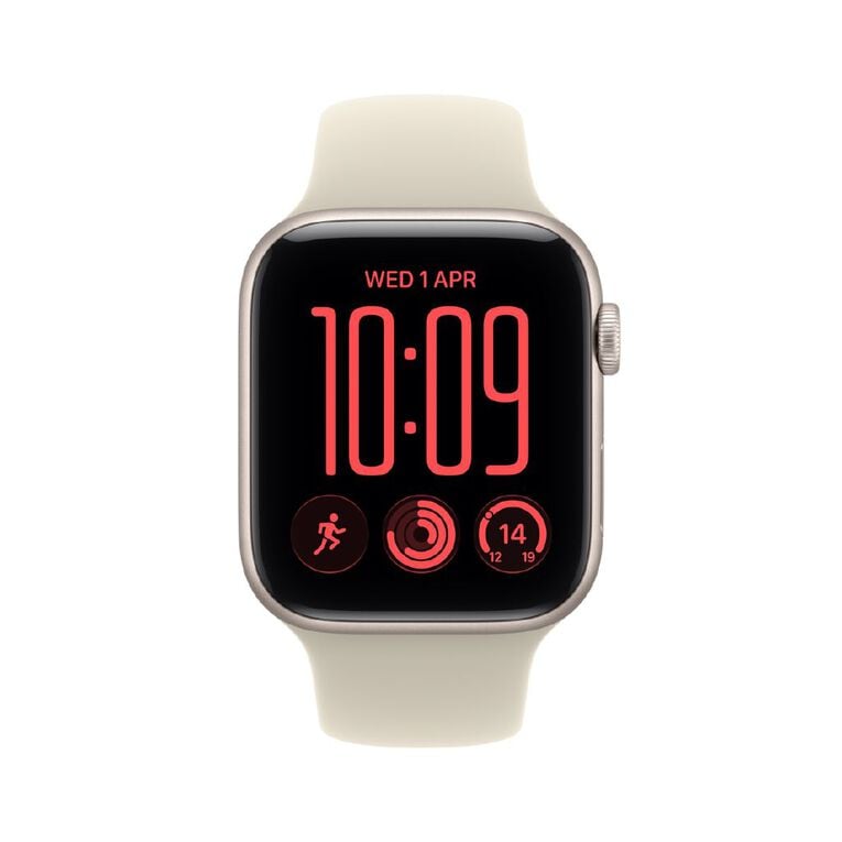 Apple Watch SE 3 Cellular 44mm Starlight Aluminium Case with Sand Sport Band S/M, , hi-res